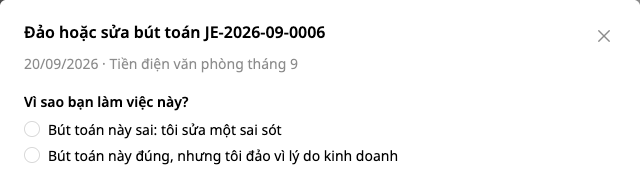 Pole Stornovat nebo upravit zápis s otázkou Proč to děláte a dvěma možnostmi, bez vybrané možnosti.