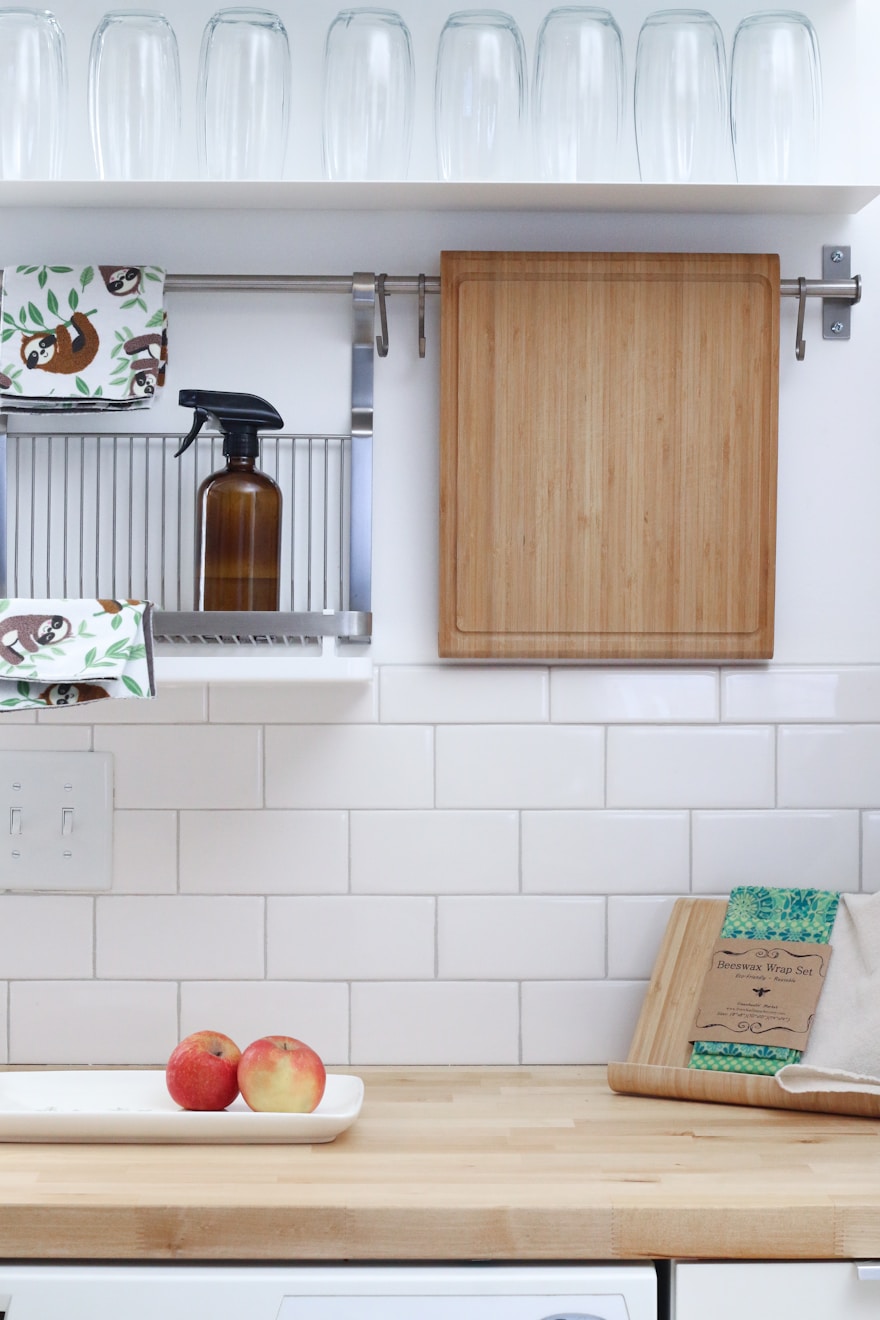 Spotlessly clean modern kitchen countertop with organized items