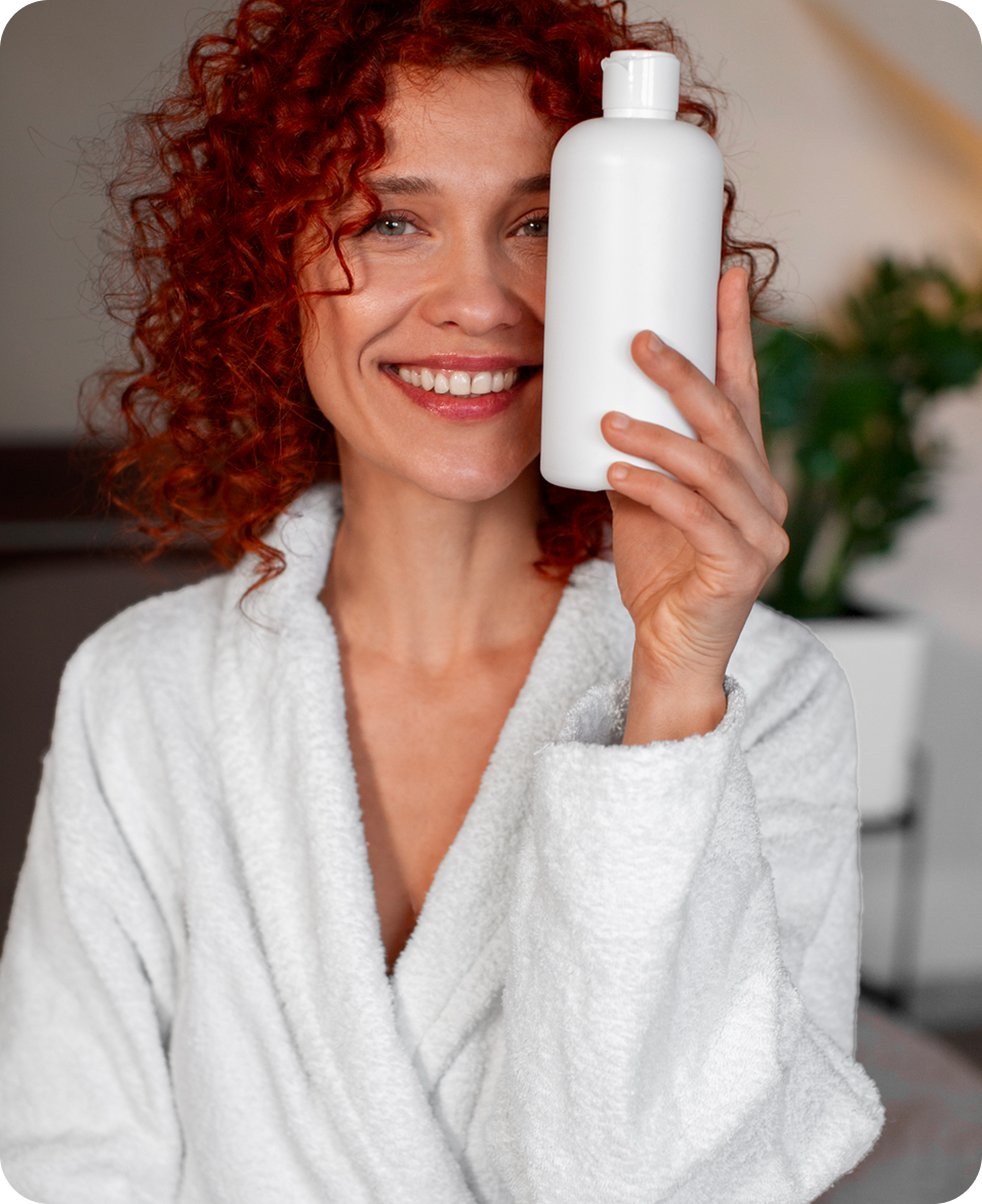 Model showcasing a professional hair product.
