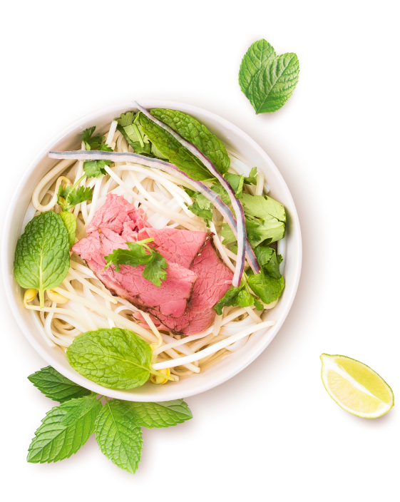 Steaming bowl of authentic Vietnamese beef pho 