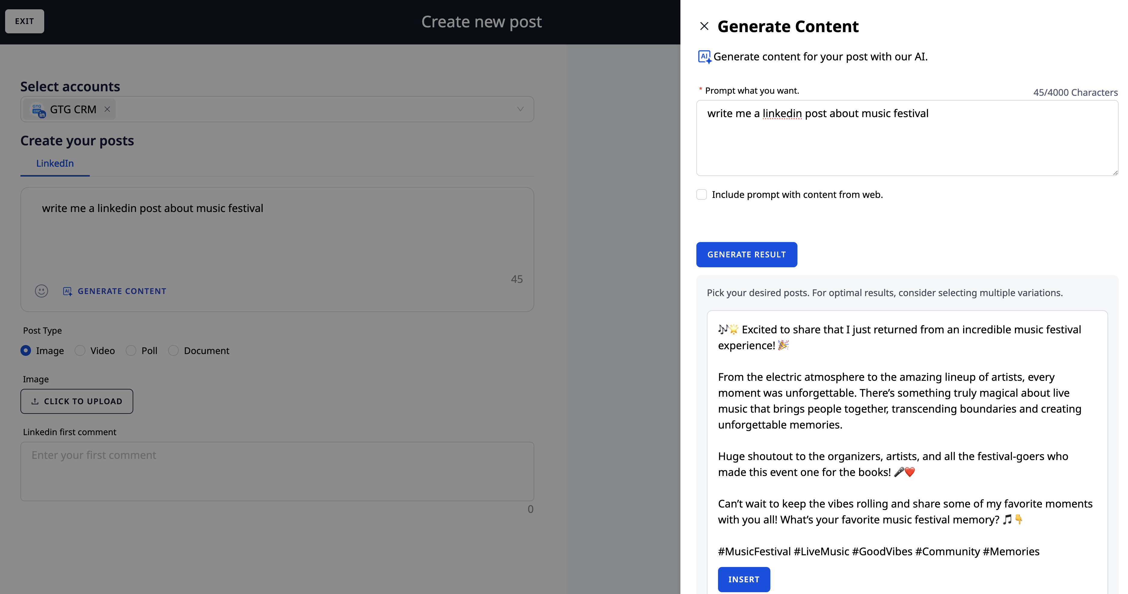 AI helps you create content suitable for the LinkedIn platform