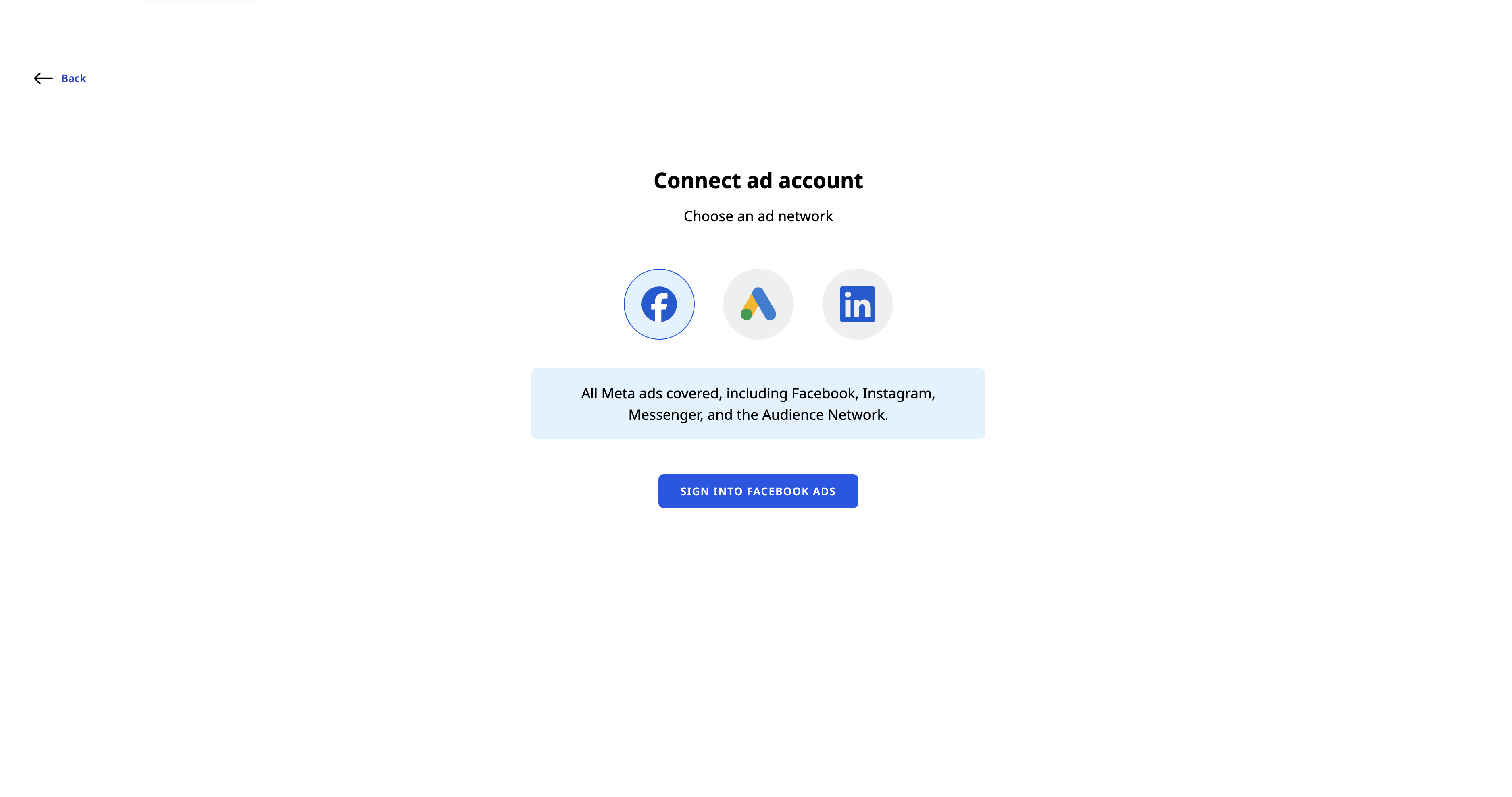 Easily connect advertising accounts from social media channels