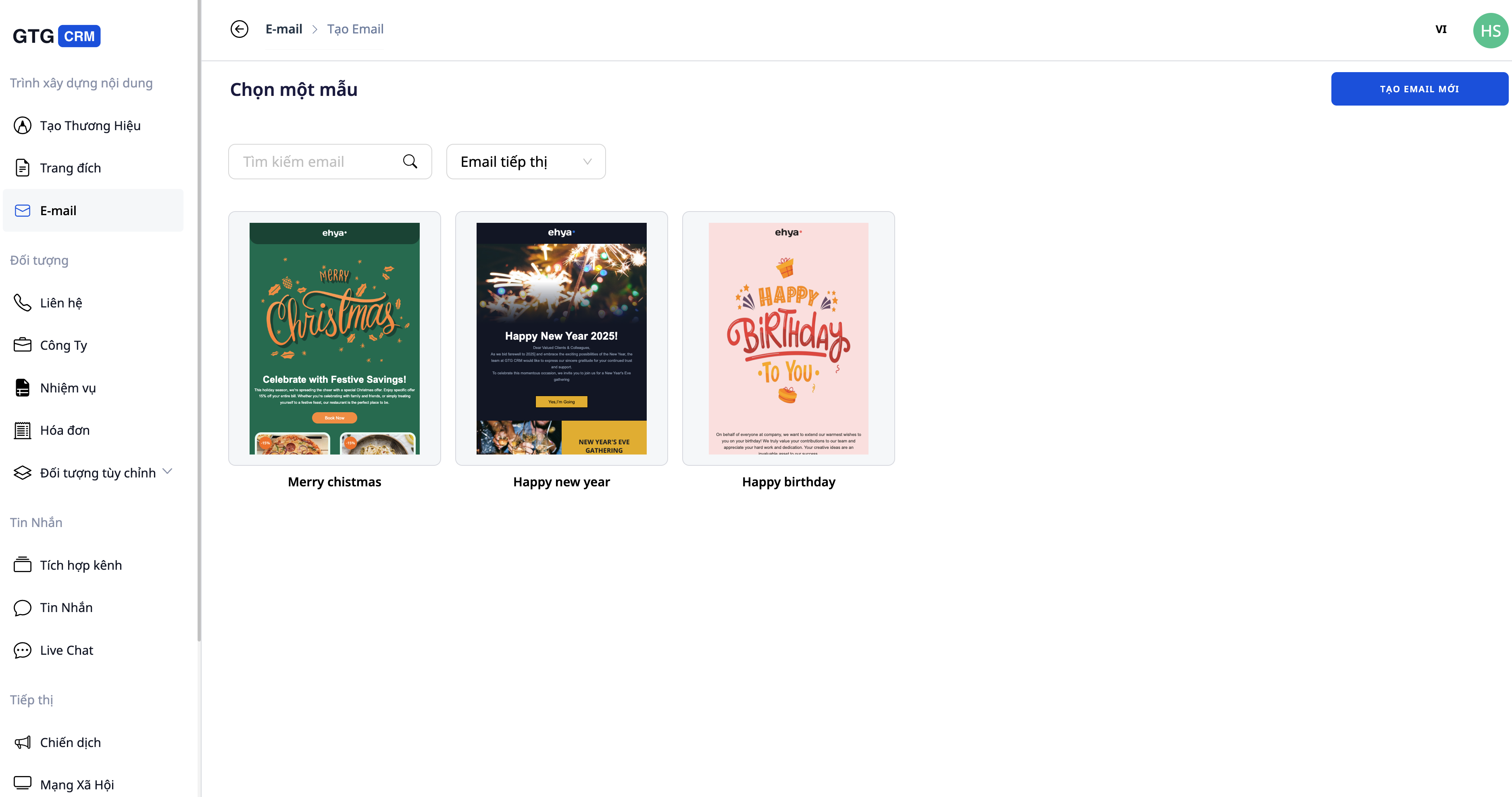 Create Email from available templates from GTG CRM's library