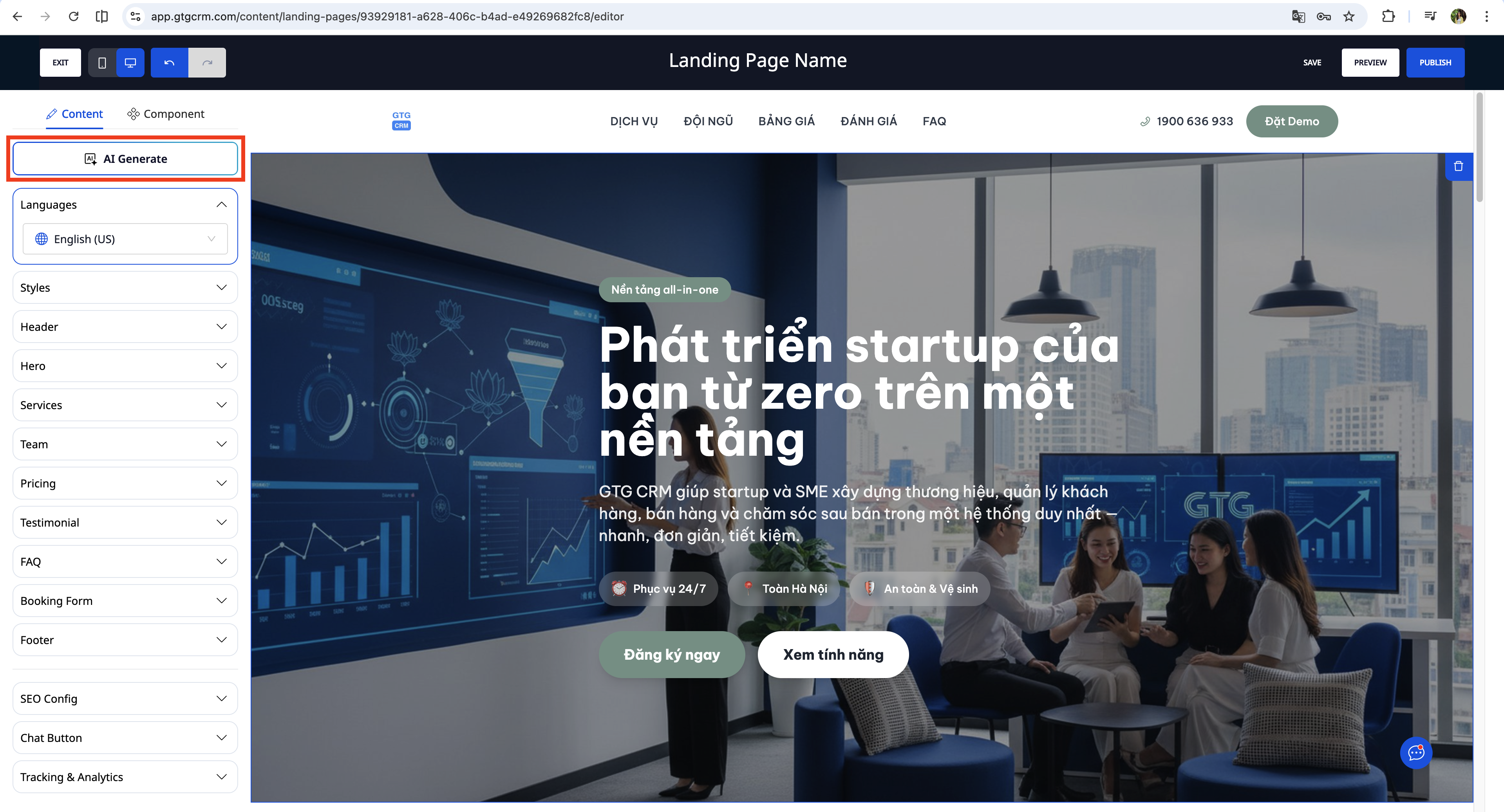 L'IA crée des sections pour la page d'accueil.