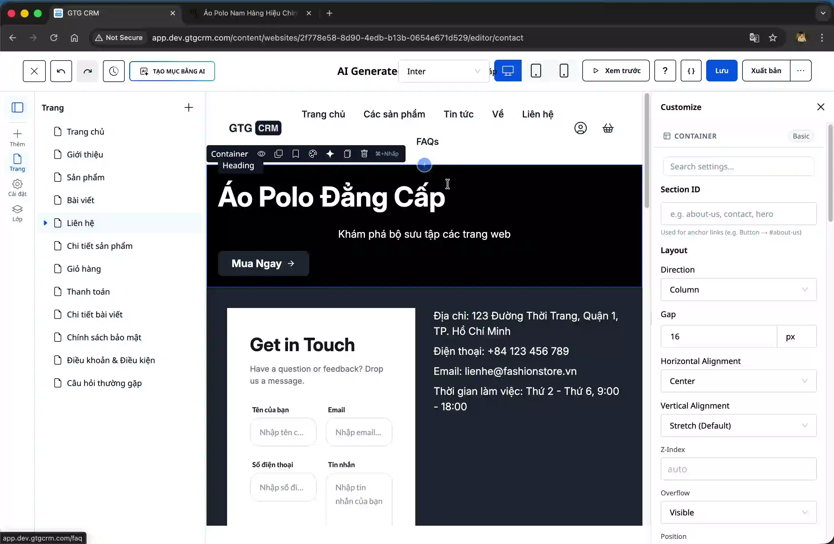 Tombol pembuatan bagian AI terletak di antarmuka pengeditan.