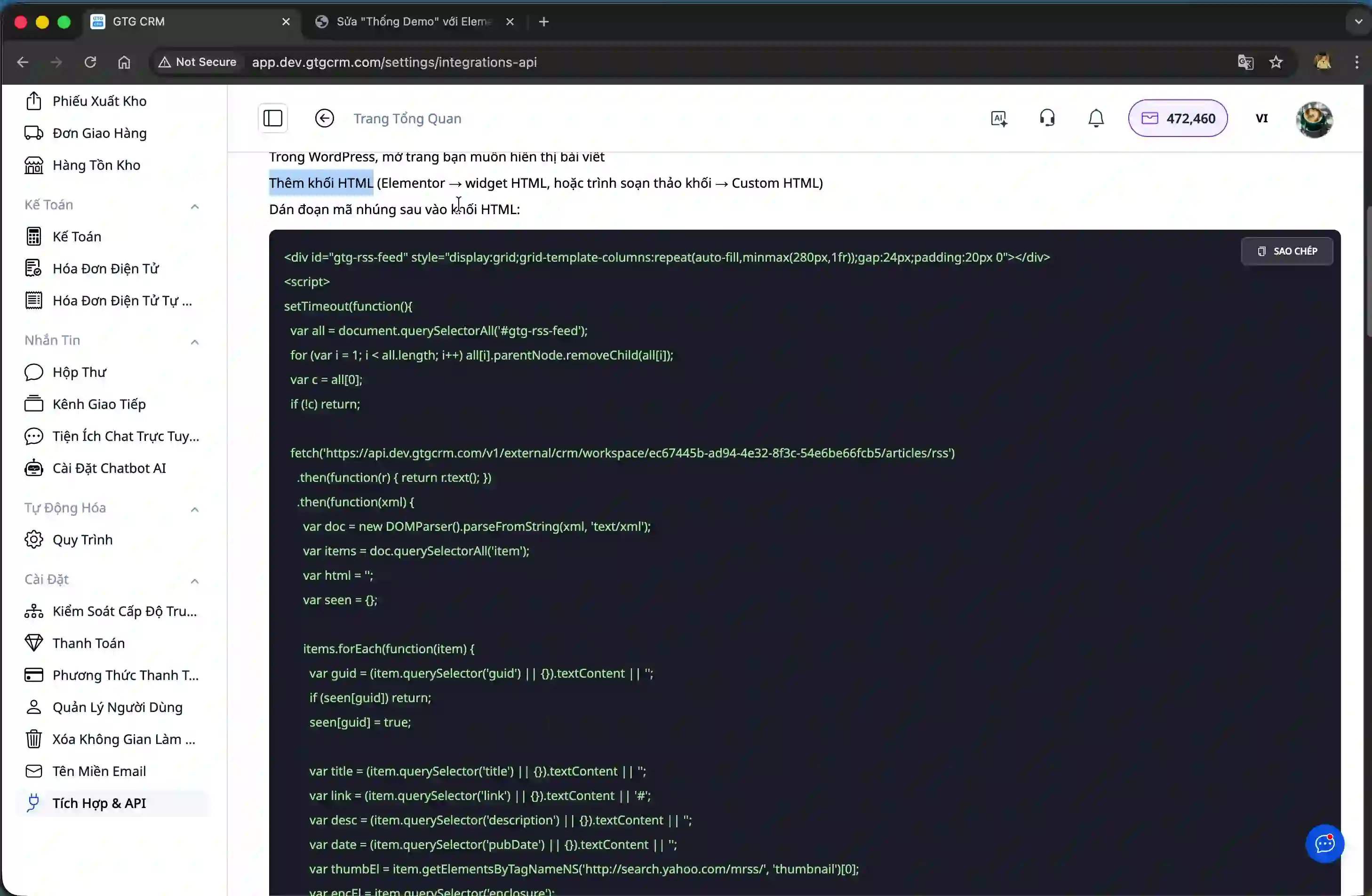 Cuplikan kode tersebut mengintegrasikan daftar artikel.