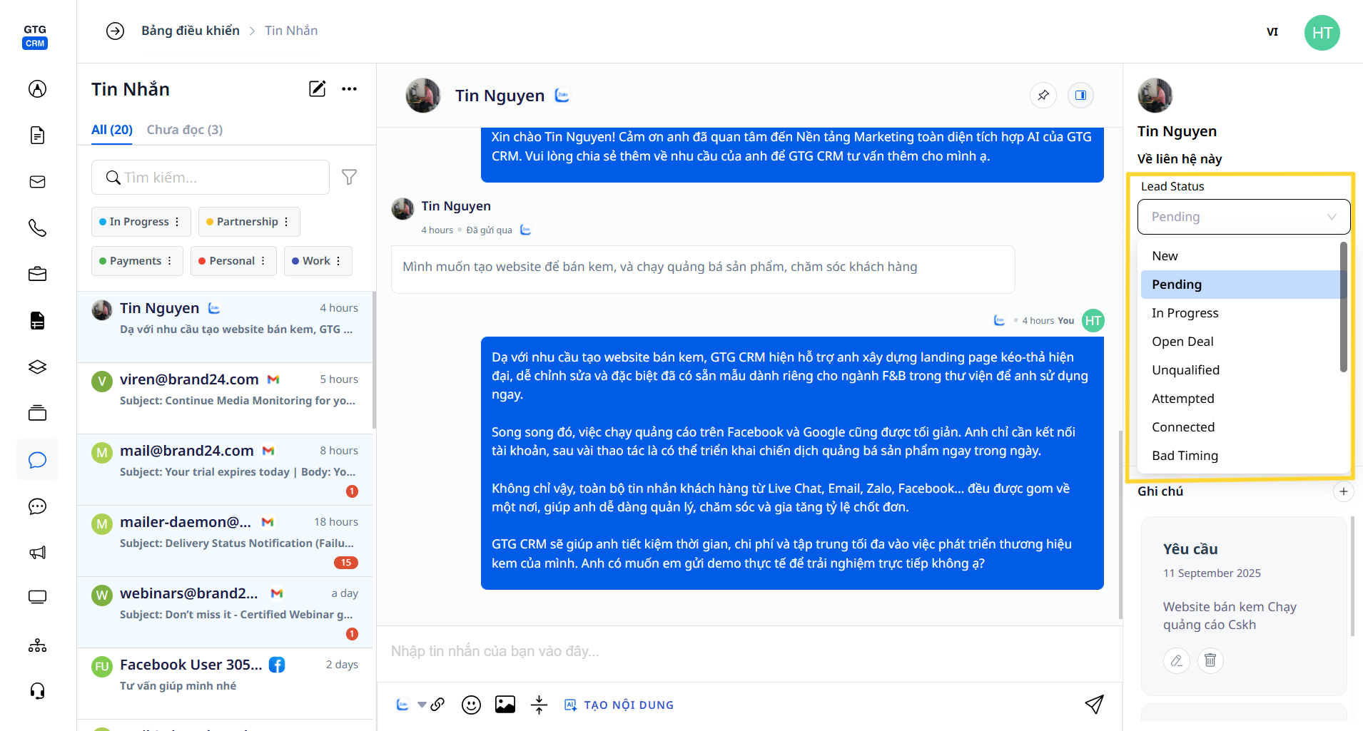GTG CRM's behavioral customer tagging feature