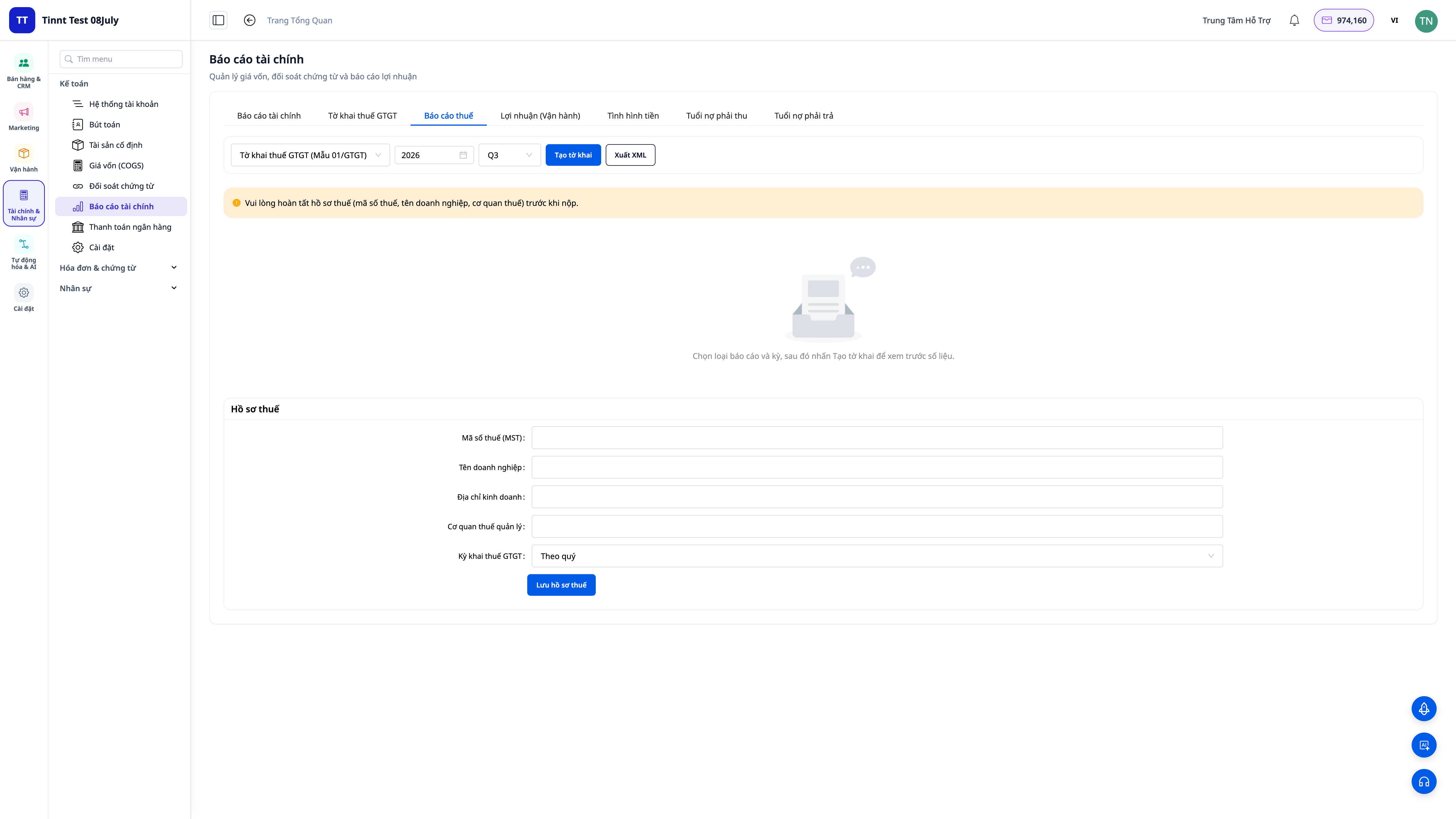 Màn hình xuất XML tờ khai để nộp eTax