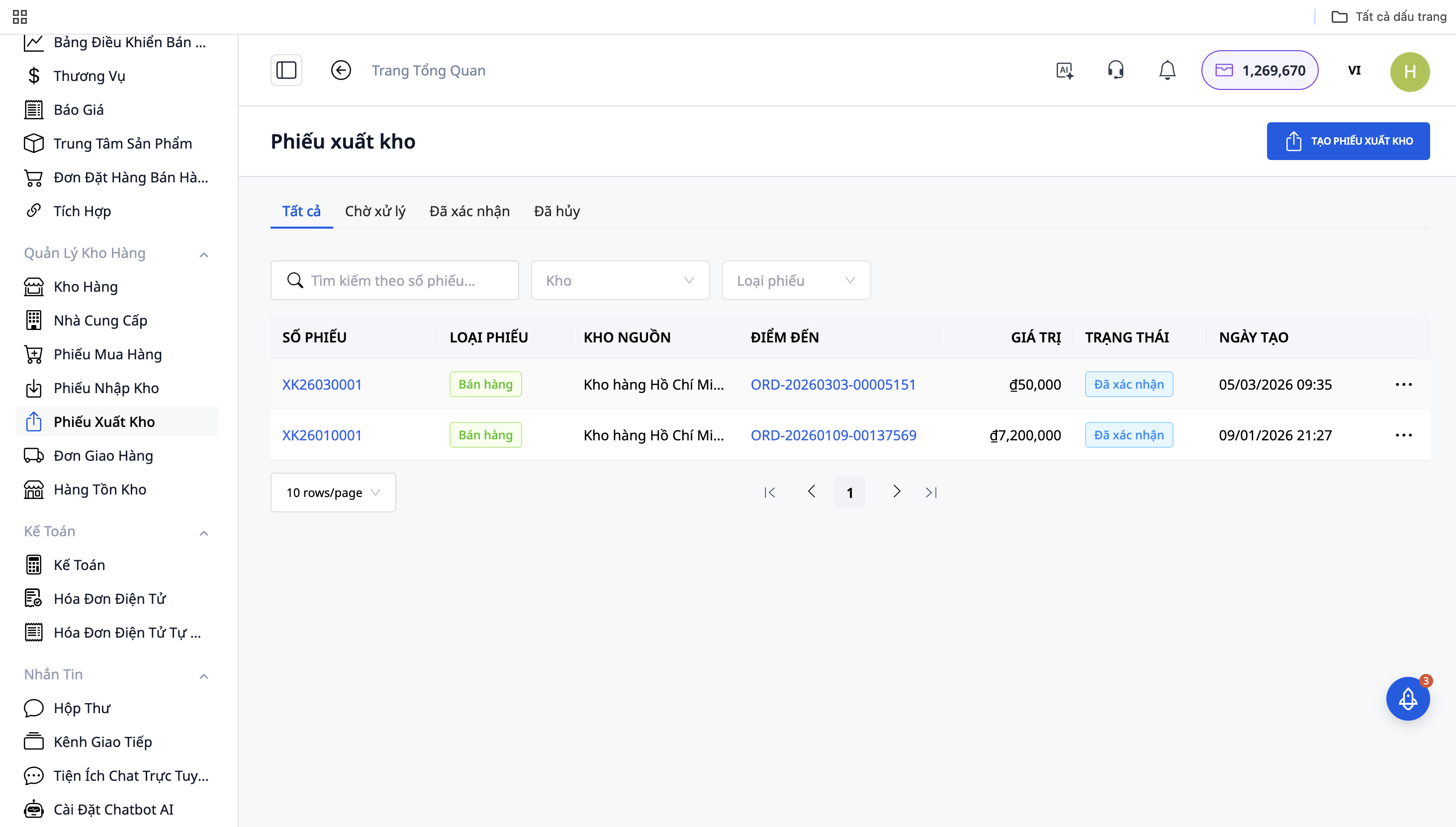 Dasbor pembuatan inventaris di GTG CRM