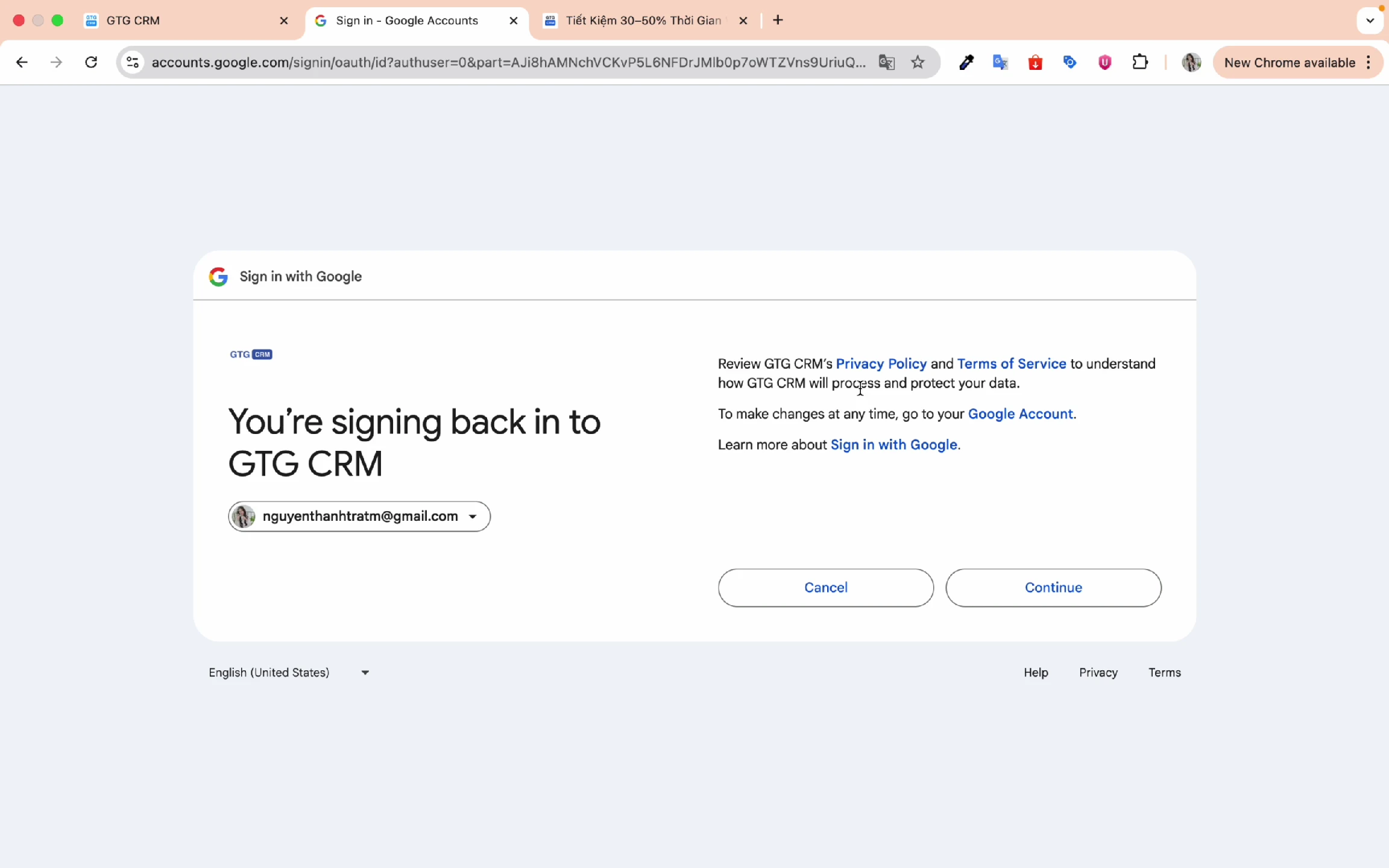 Choose your Google account