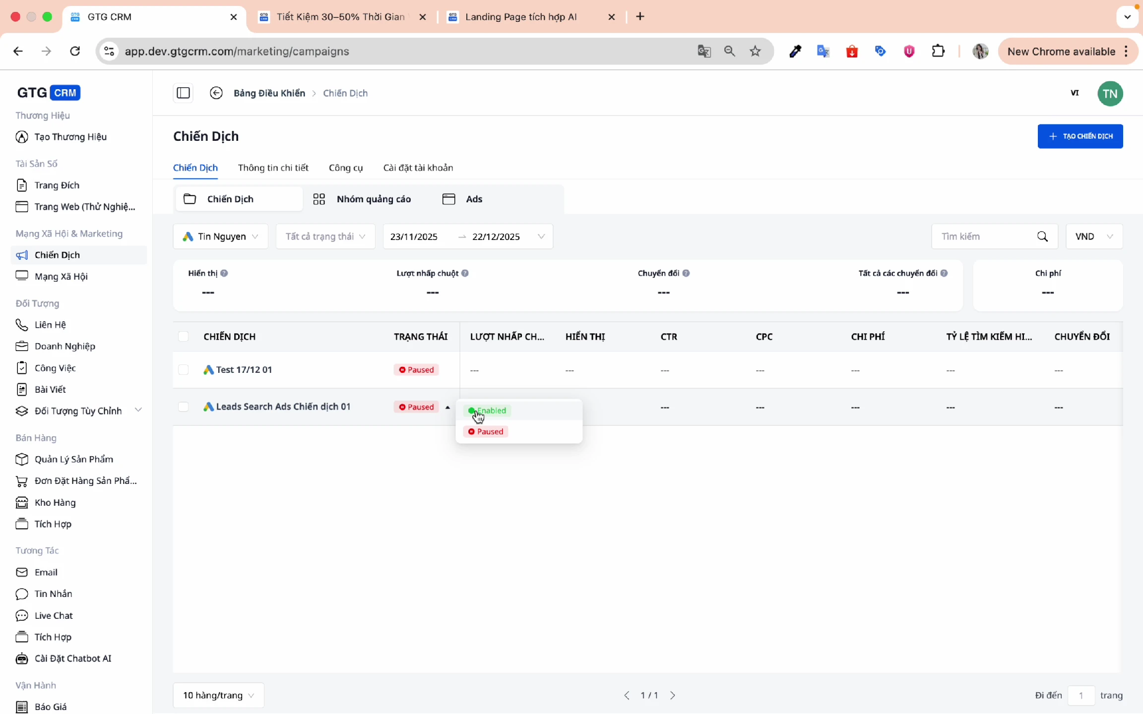 The campaign was created.