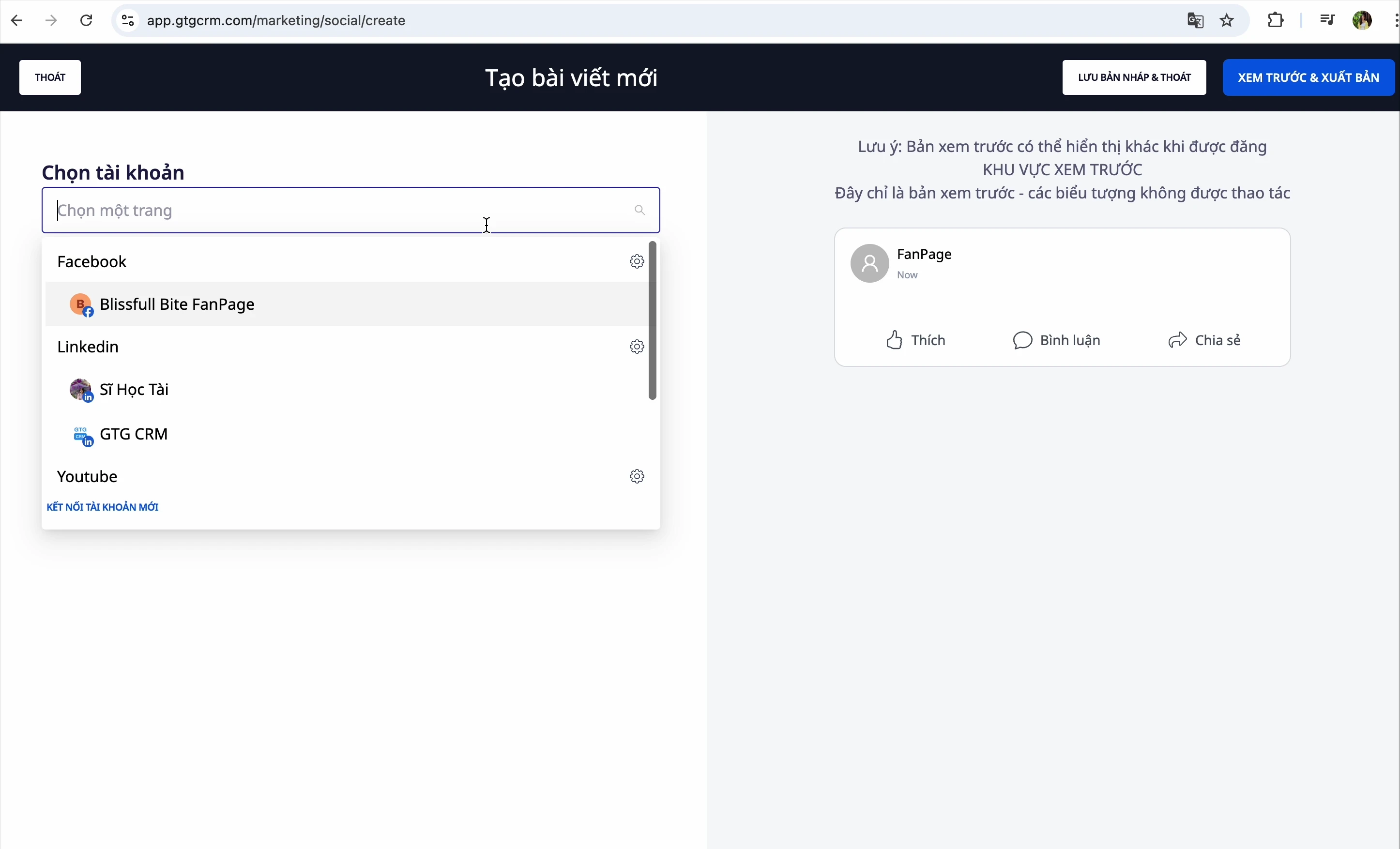 Post creation interface