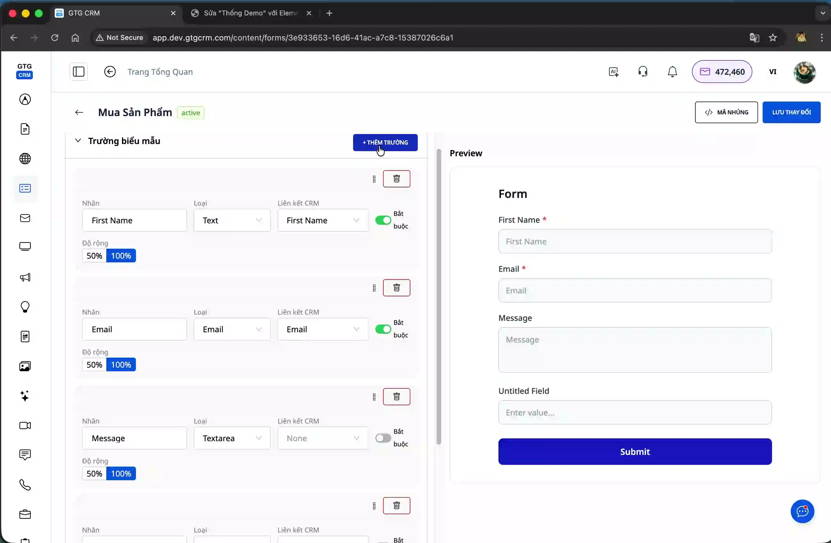 Edit the information fields in the form.