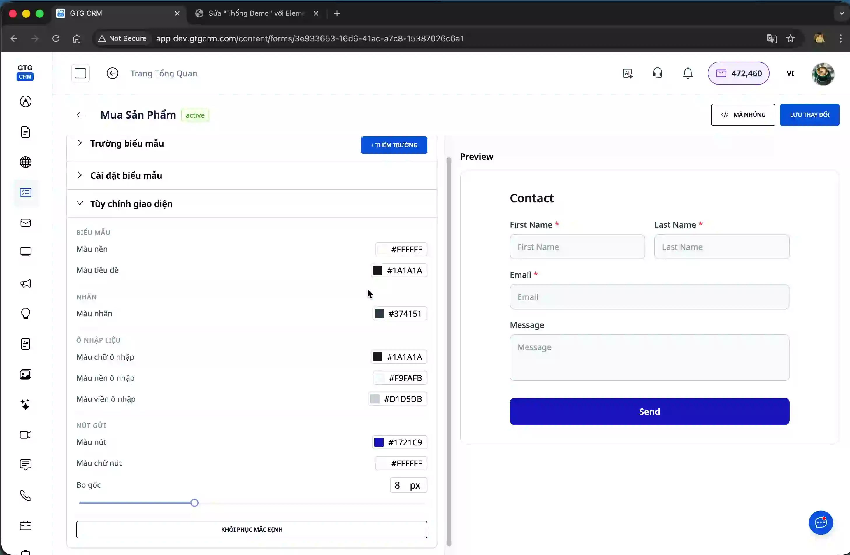 Customize the colors and appearance of the form.