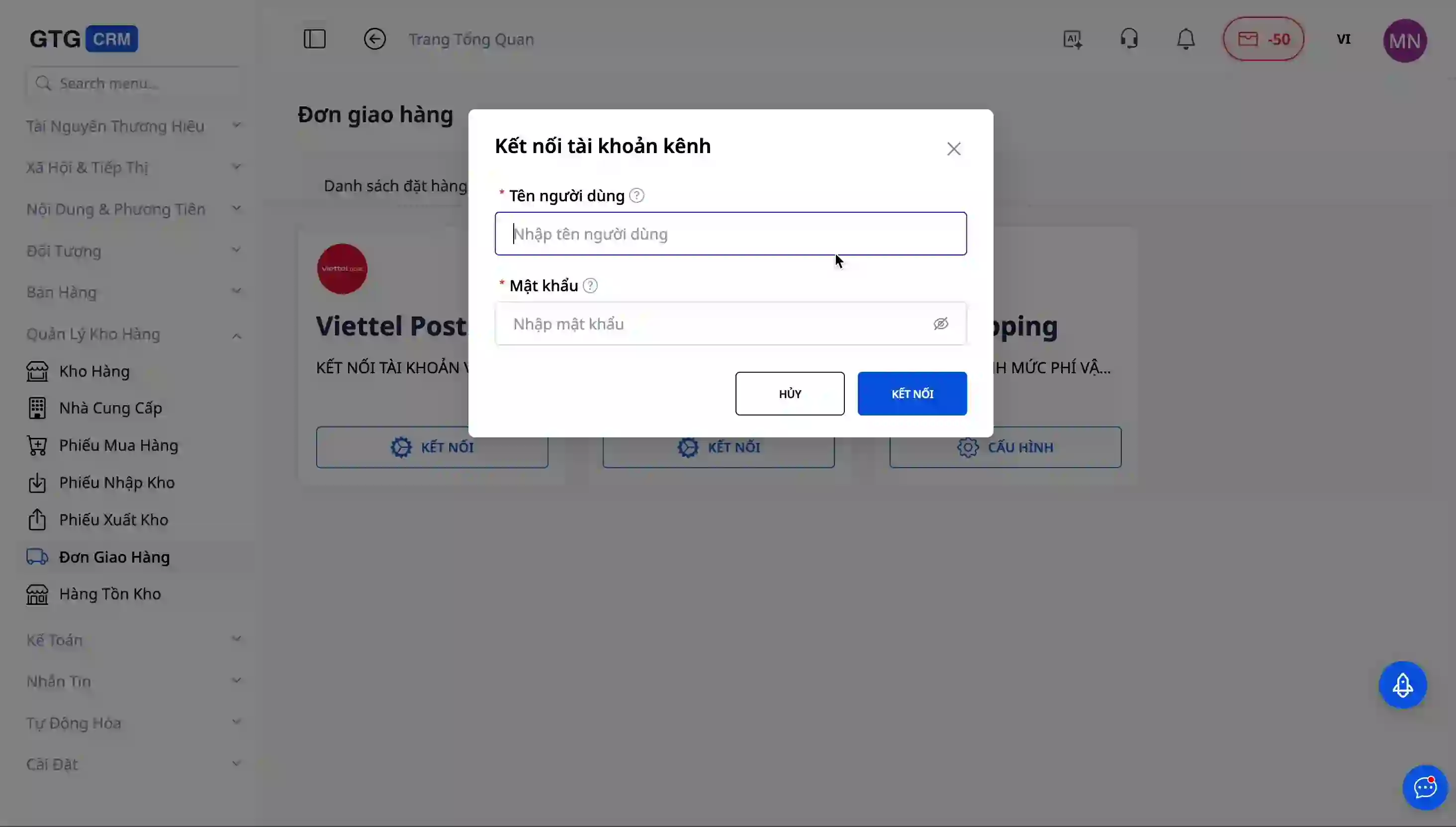 Formulaire de saisie d'informations Viettel Post