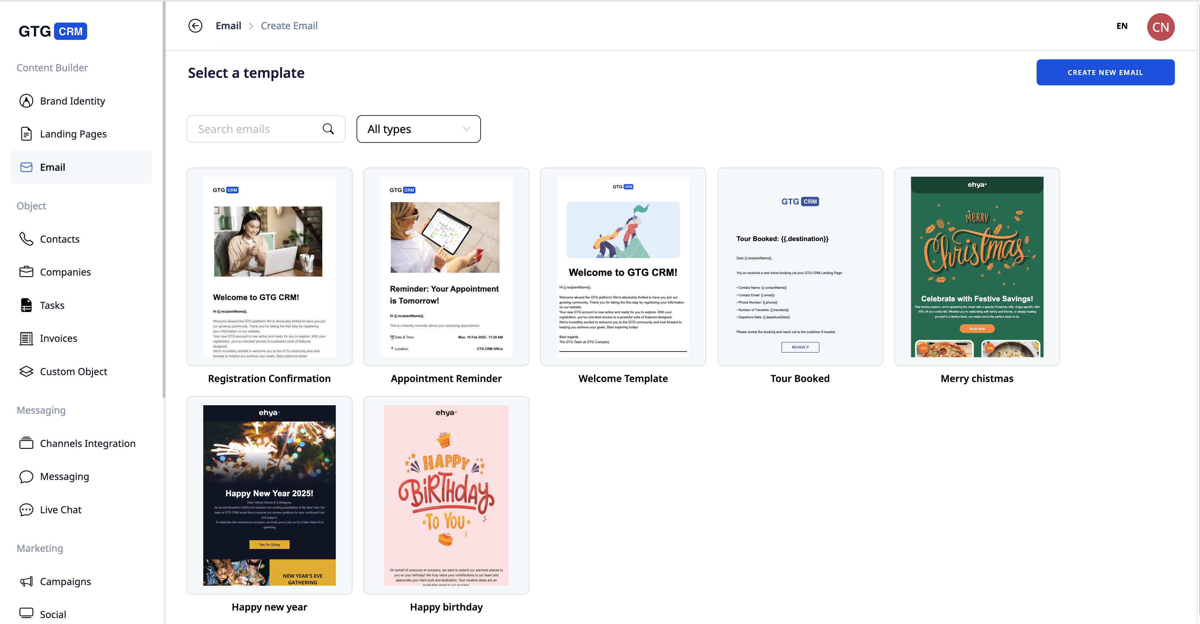 Create beautiful, professional emails with GTG CRM's built-in email templates