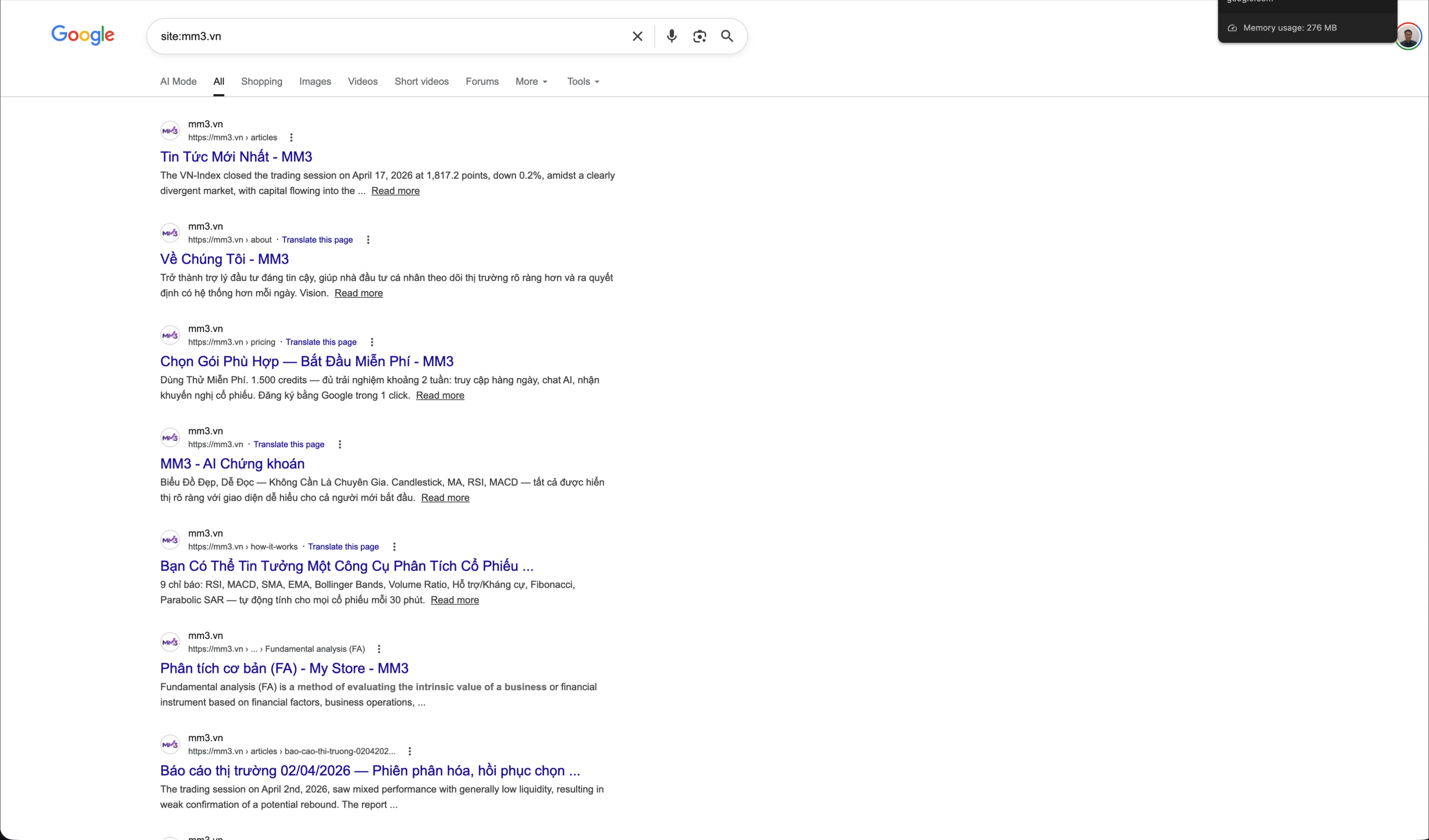Kết quả tìm kiếm Google cho mm3.vn
