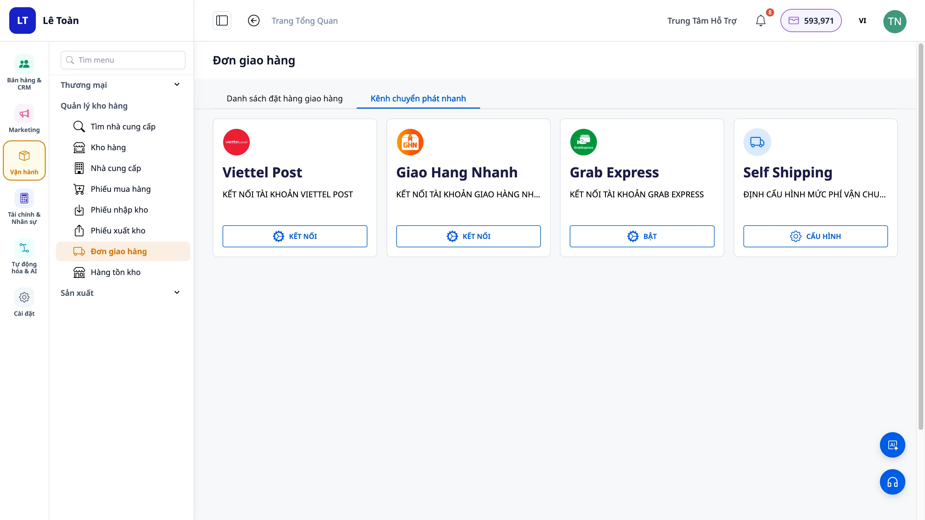 Connect with GHN, Viettel Post and self-delivery orders