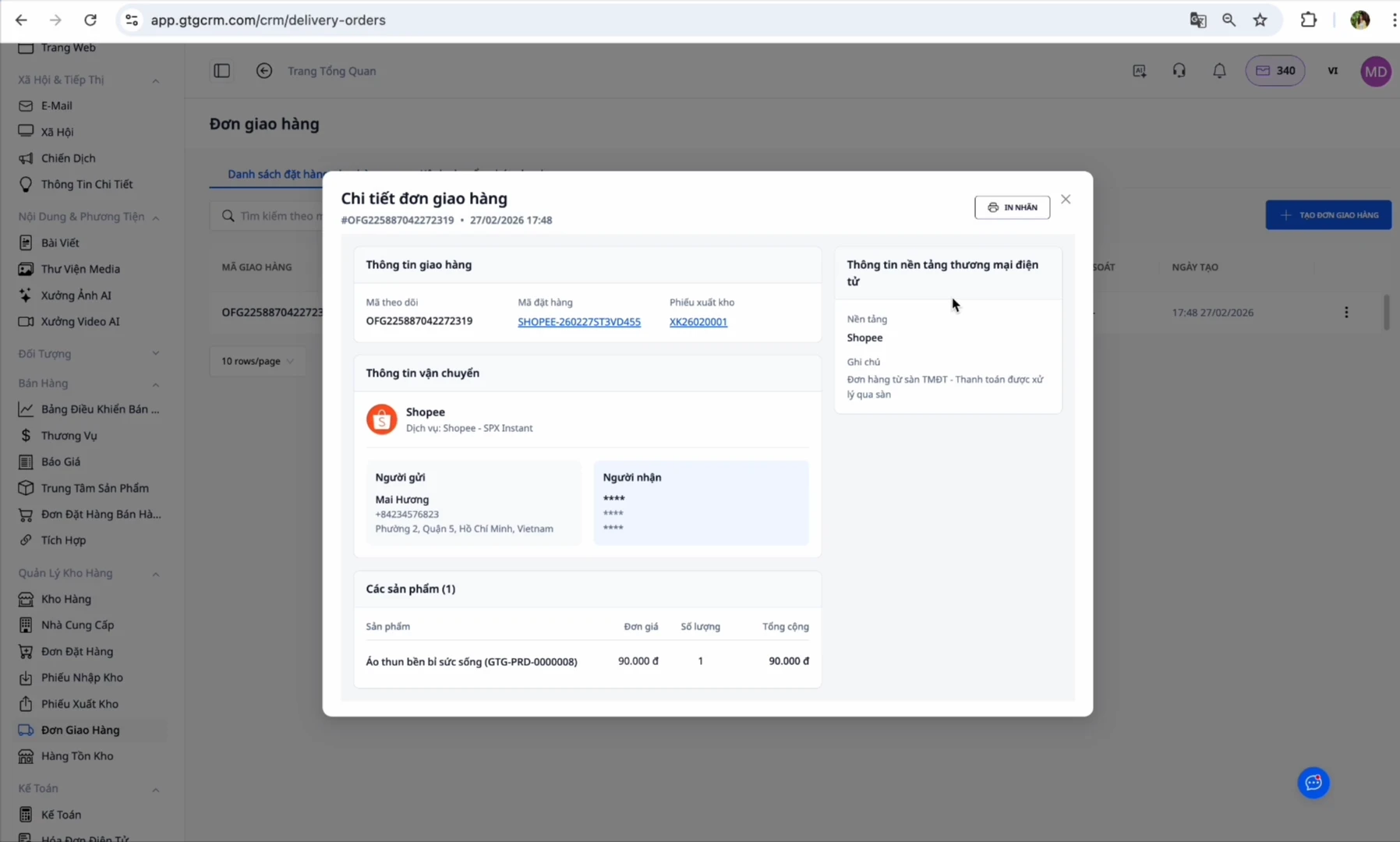 Cetak nomor pelacakan