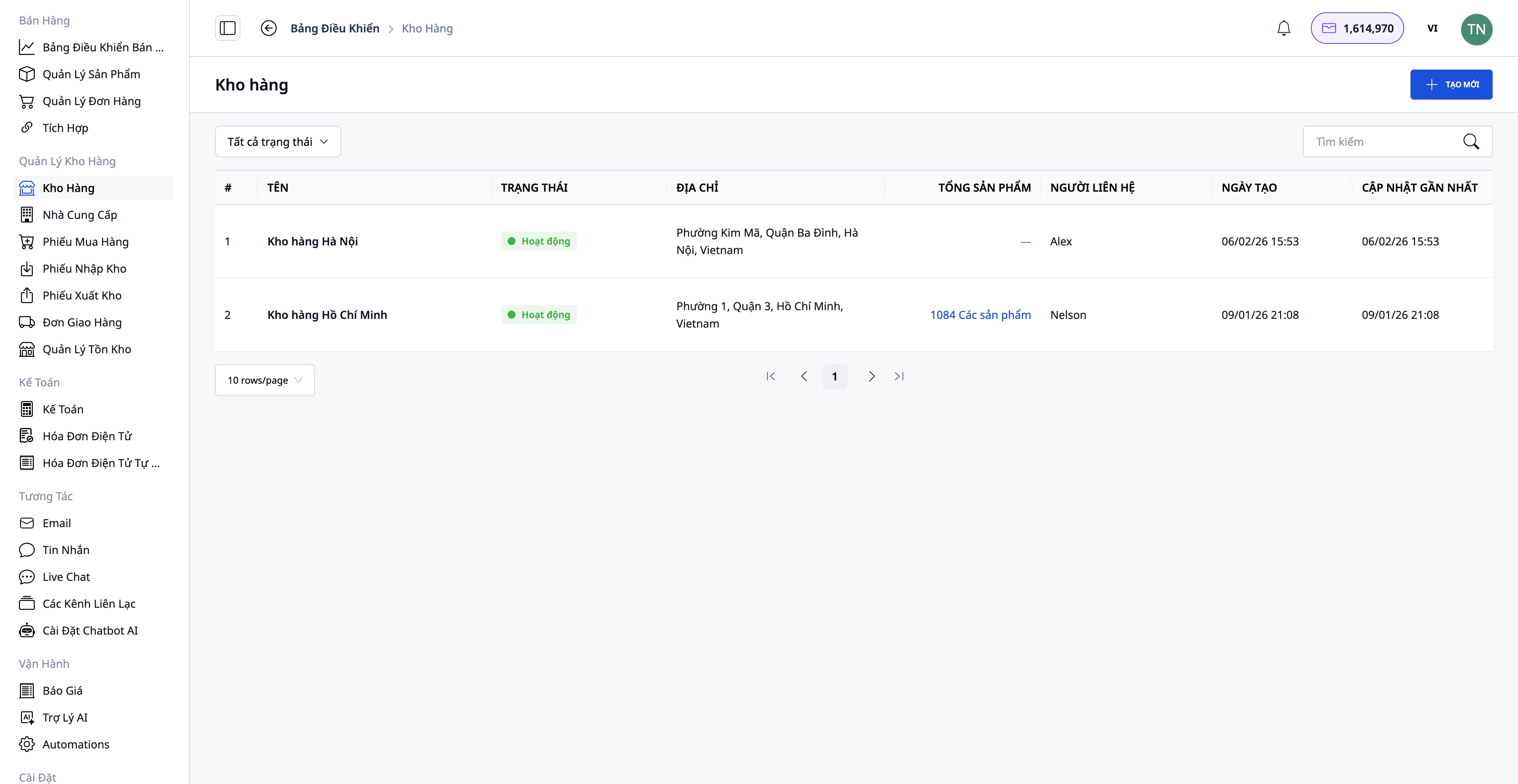 Quản lý kho hàng GTG CRM