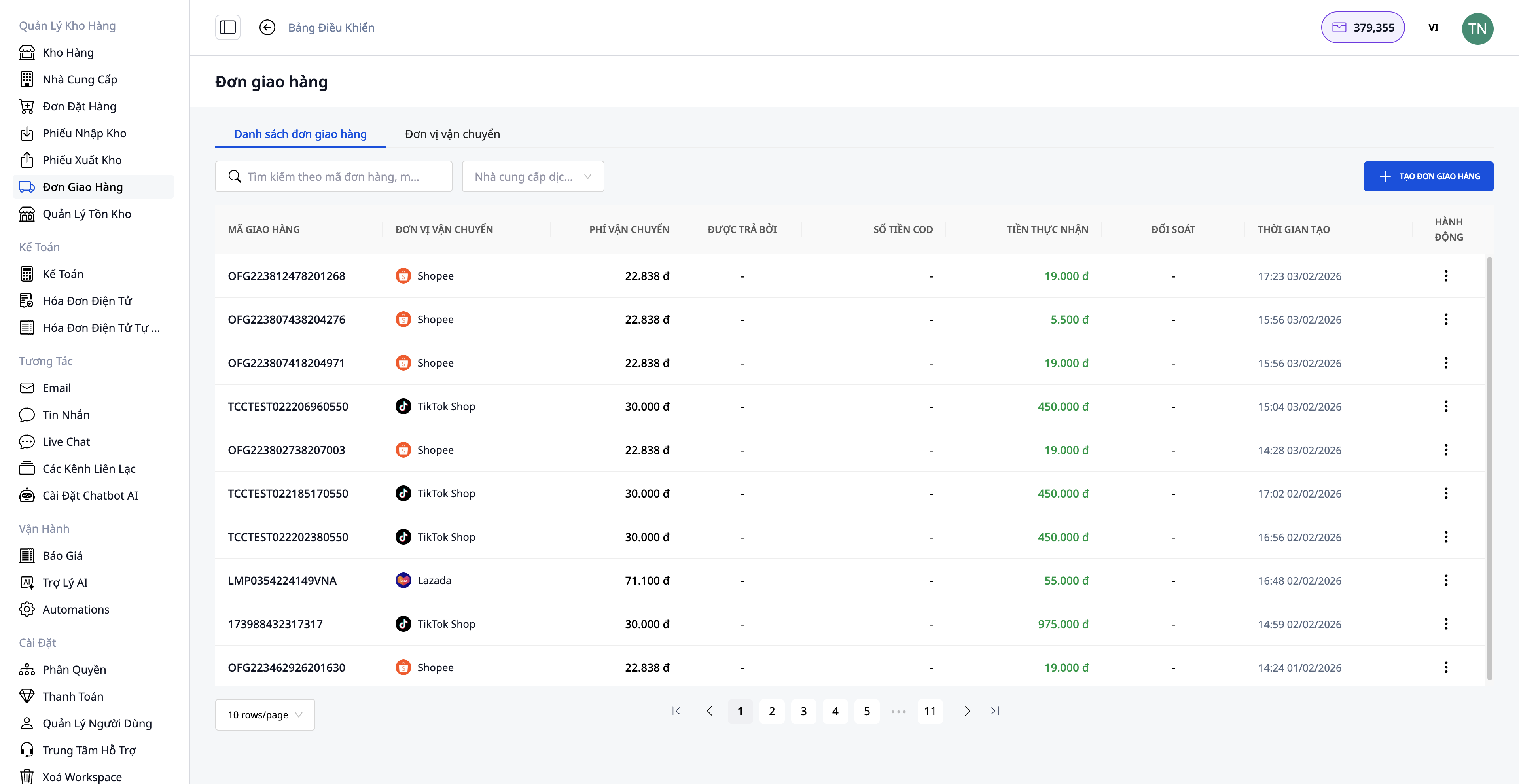 Tạo đơn vận chuyển GTG CRM