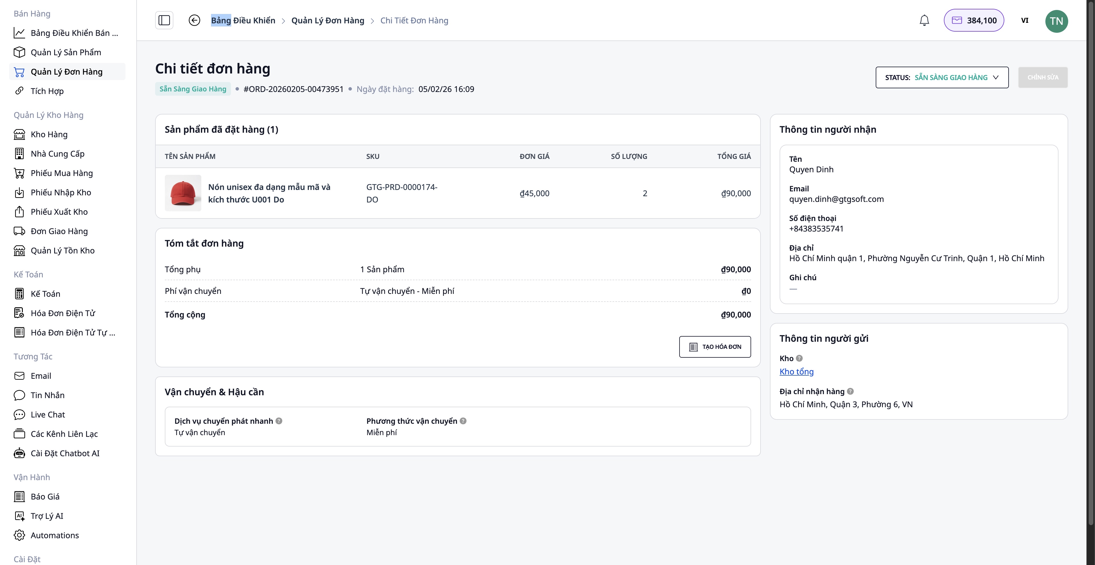 Xử lý đơn hàng GTG CRM