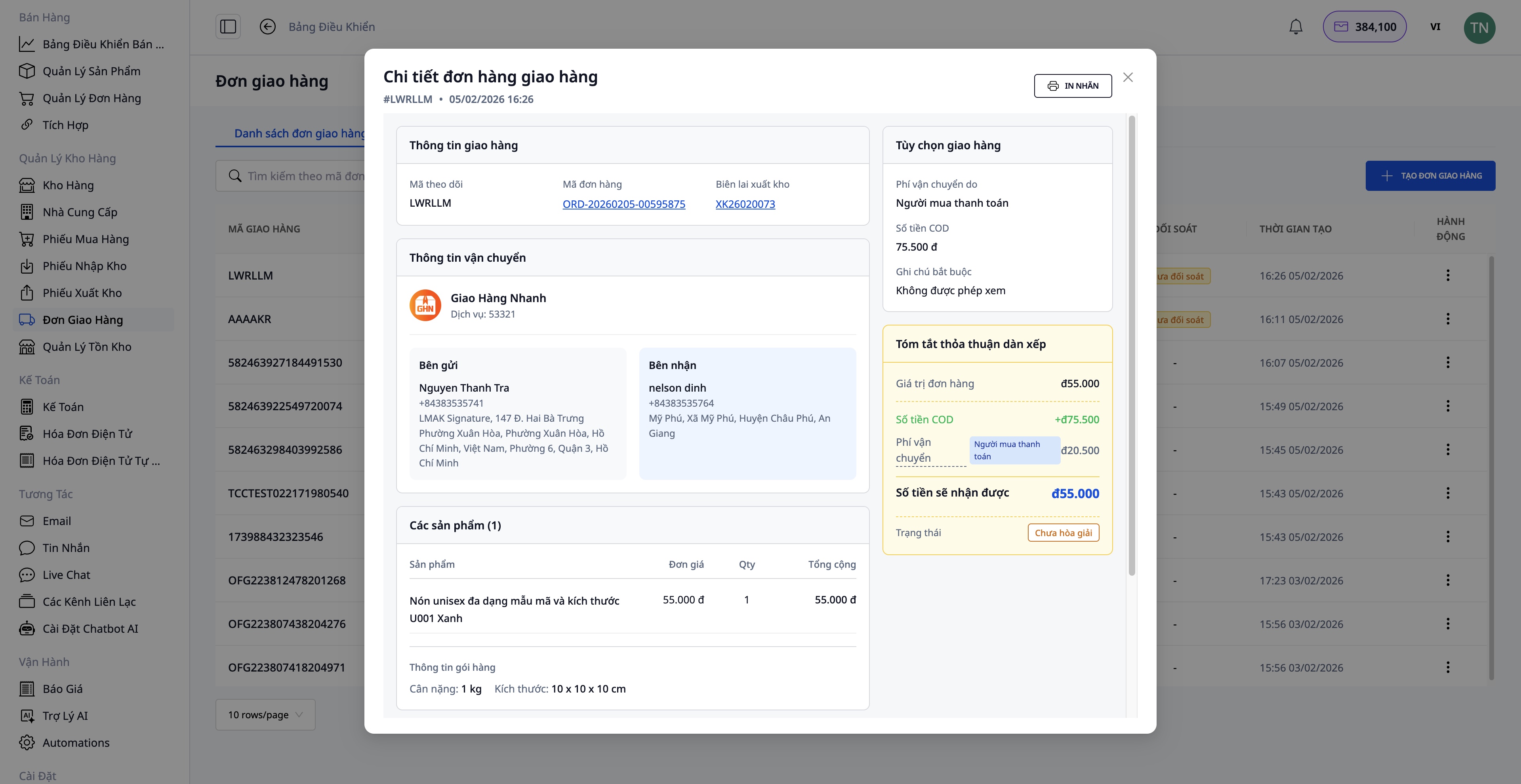Chọn dịch vụ vận chuyển