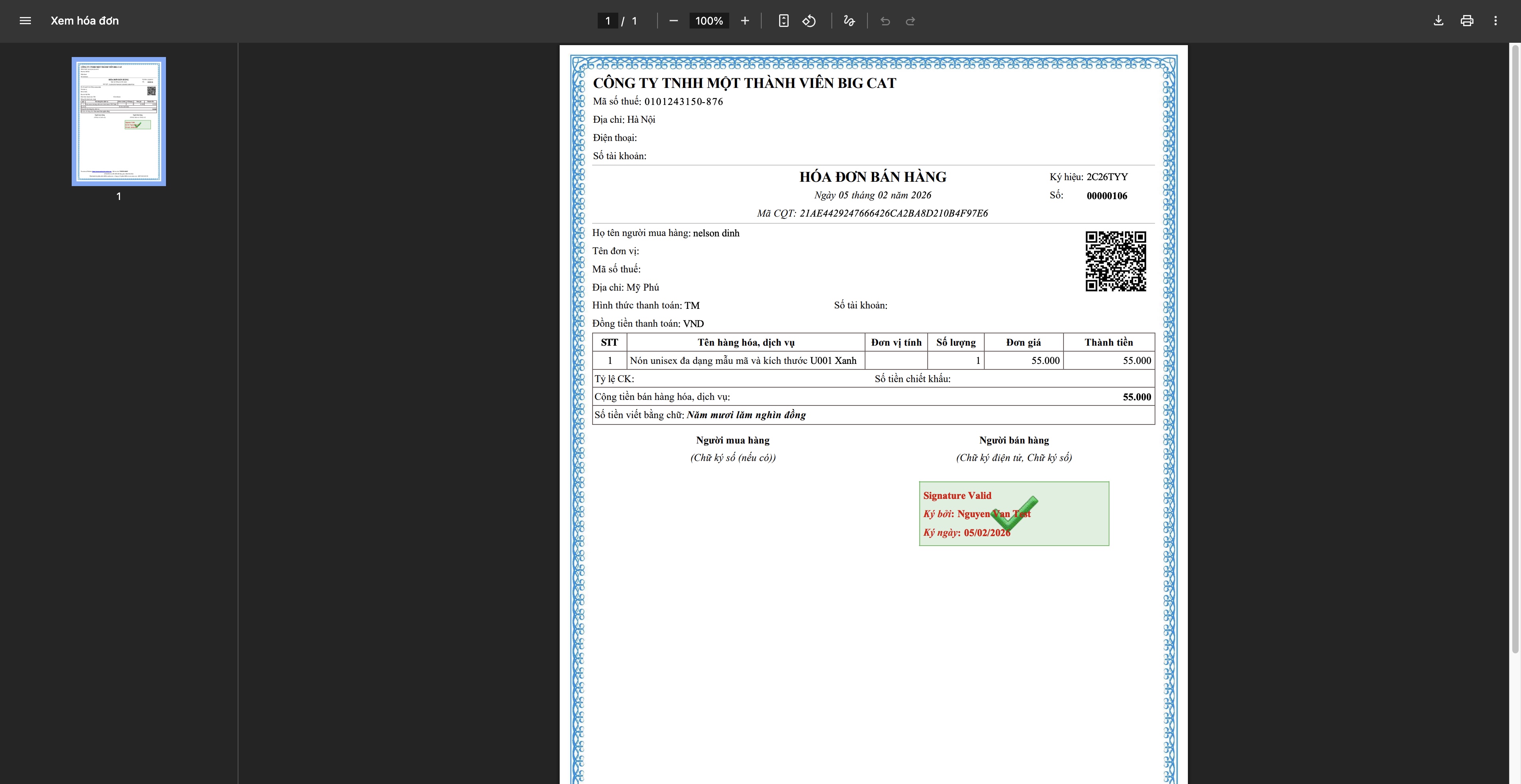 Xem trước hóa đơn PDF