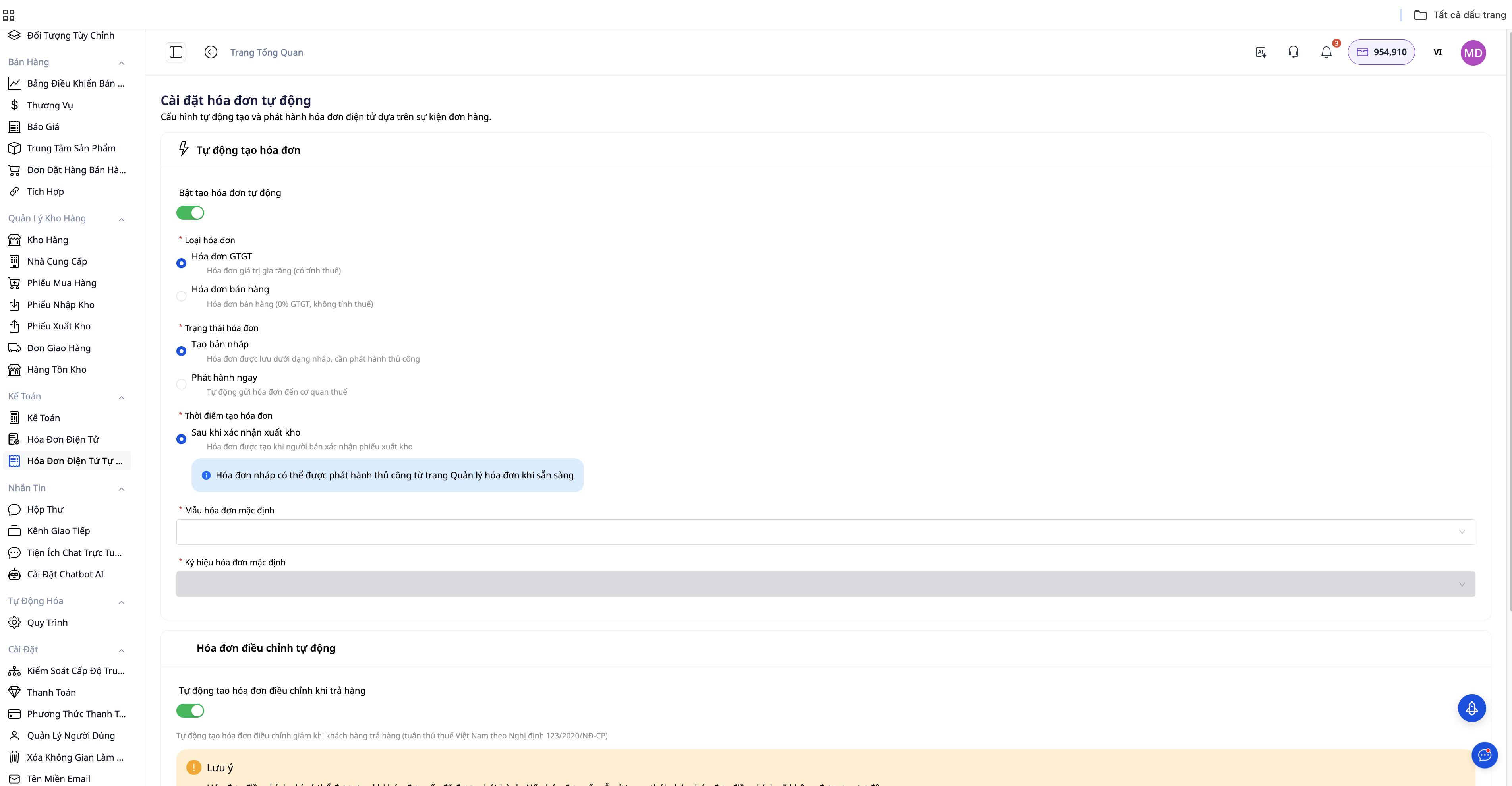 Automatic billing configuration