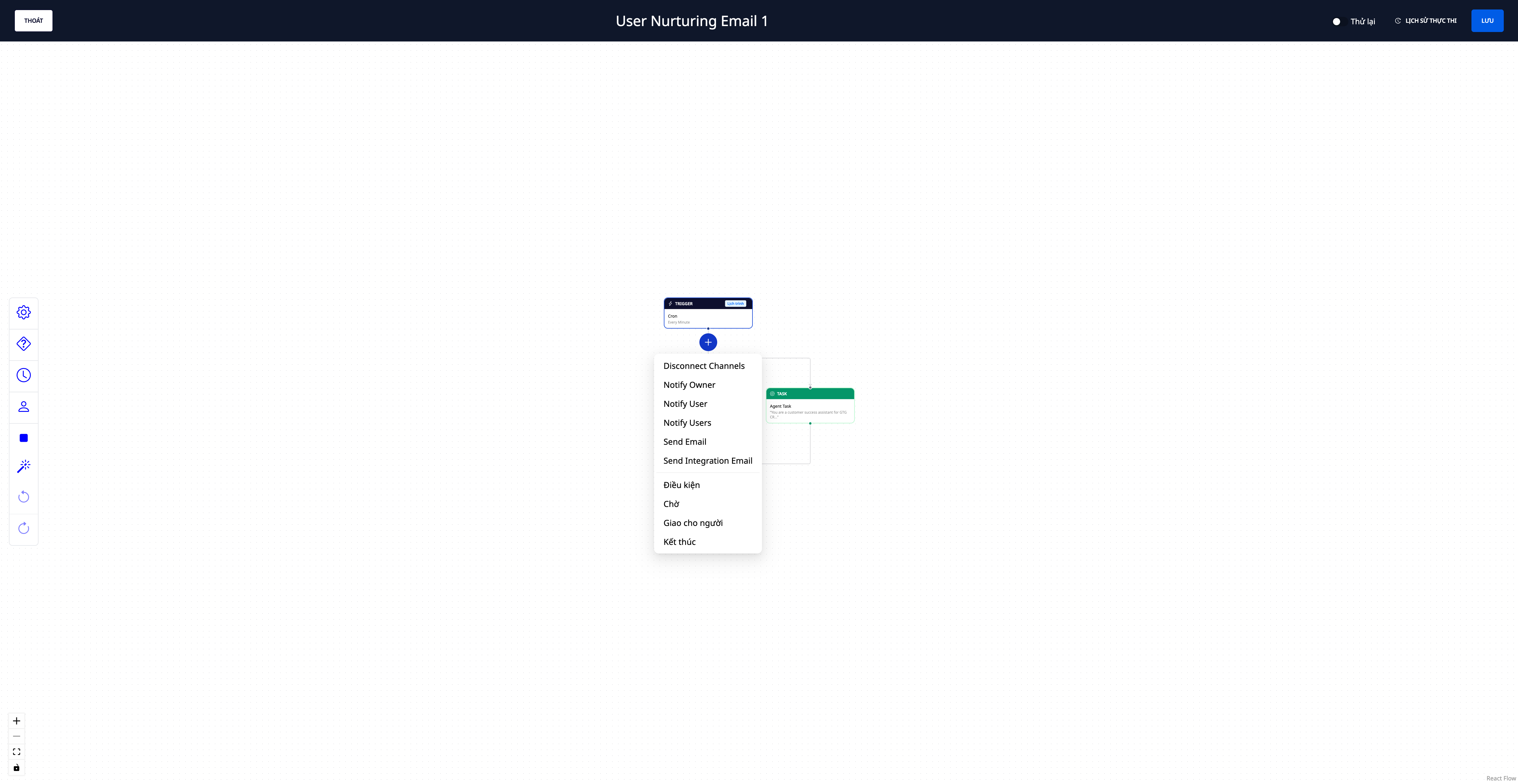 Contextual next-step suggestion menu based on the source step