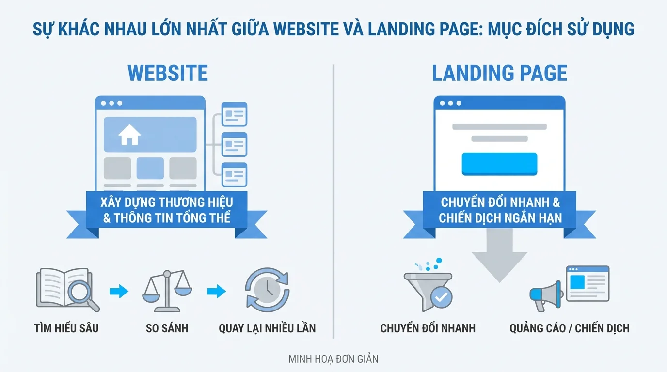 การเปรียบเทียบเว็บไซต์และหน้า Landing Page