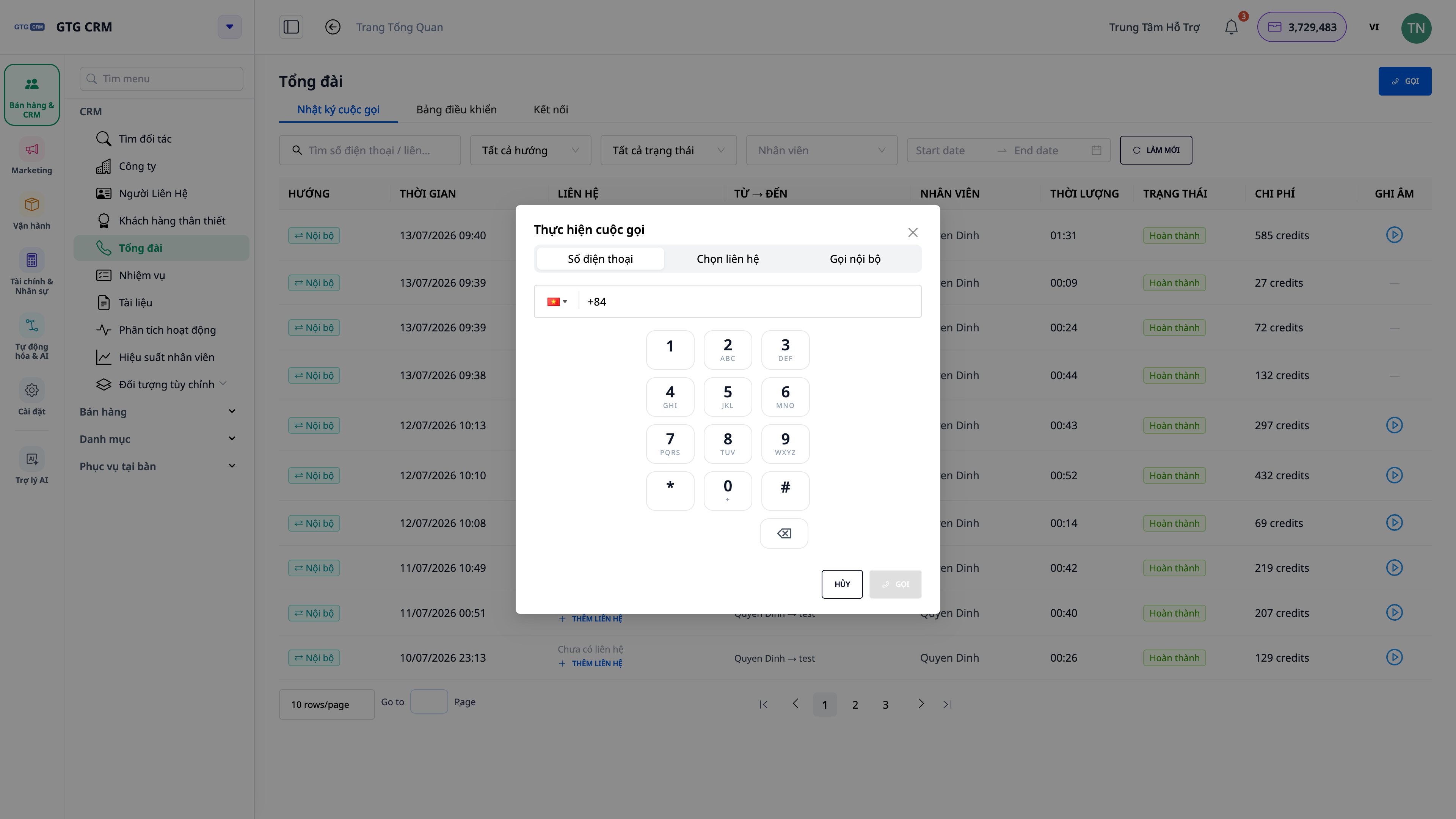Lyklaborð (dialpad) til að hringja beint í vafranum